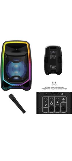 Speaker Bluetooth, High-Power 650-Watts, Sound Amazing, Wireless Microphone, Mucho Bass, Integrated Mixer -Glow Lights, Great for Karaoke,  Like New.