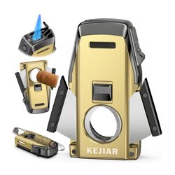 Brand New Cigar Lighter, Multi-Purpose Cigar Torch Lighter, Refillable Butane Torch Lighter, Built-in Punch, Wavy Butterfly Double-Blade Cigar Cutter 