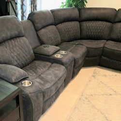 Gray Sectional Sofa With Power Reclining Seats