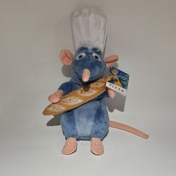 New Disney Ratatouille Remy Rat With  Bread White hat Soft Plush Toy
