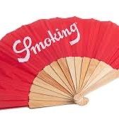Vintage Red Folding Hand Fan - “Smoking” Design