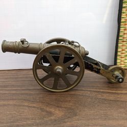 Vintage Brass 3 Wheeled Cannon Incense Burner Artillery Desk Model