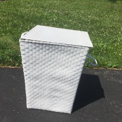 White woven plastic hamper