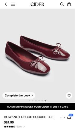 👠 New Burgundy Bow Flats – Square Toe