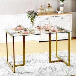 Glass Top Dining Table with Gold Metal Base