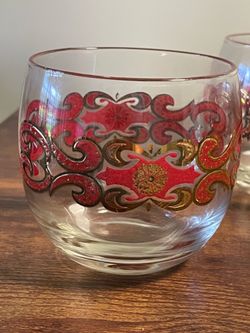 Starlyte Red Gold Baroque Whiskey Cocktail Lowball Glasses Vintage Set Of 2