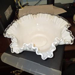 Vintage Fenton Silver Crest White Bowl