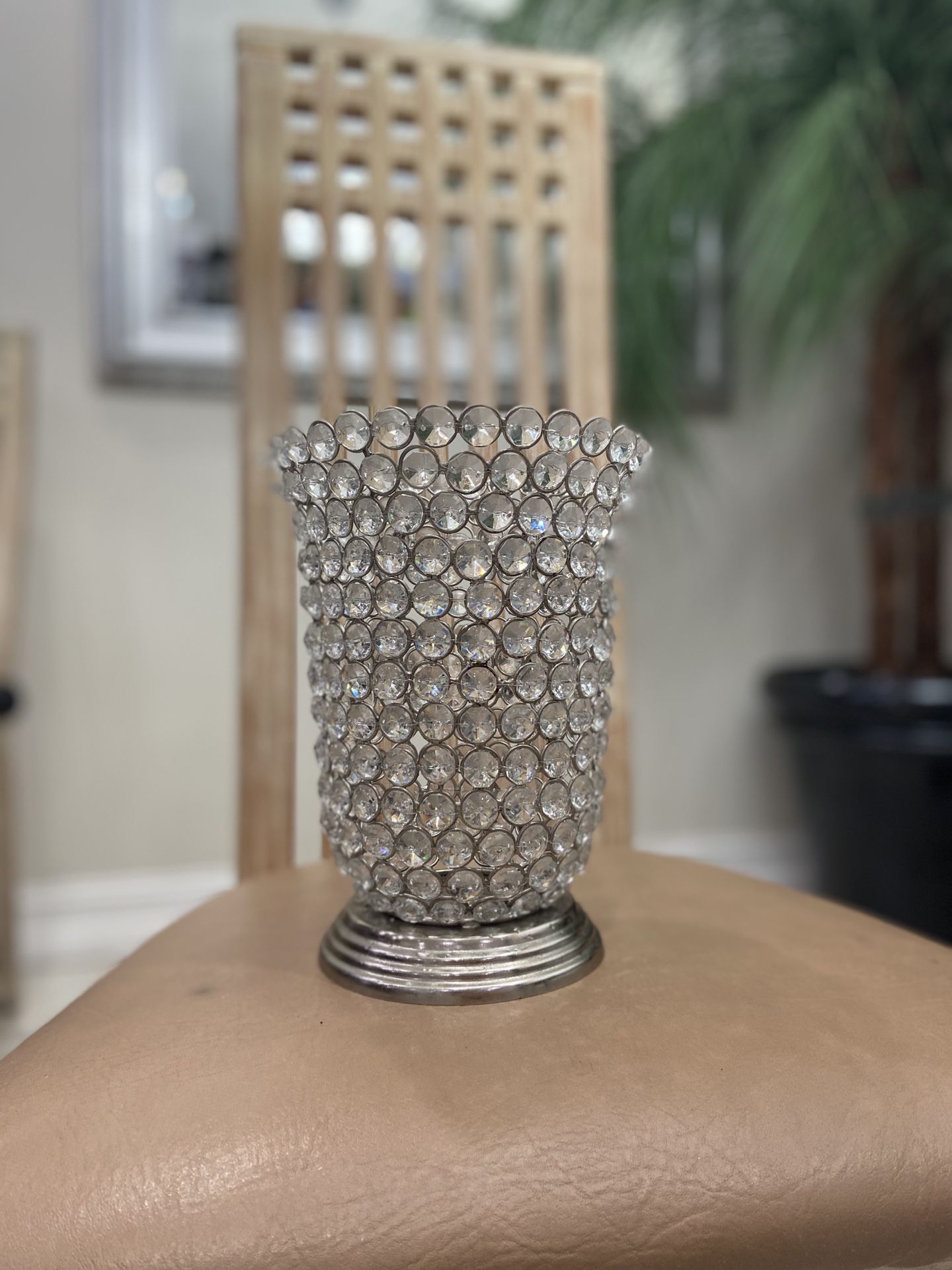 Crystal accent vase/ candle holder Bowl Silver 