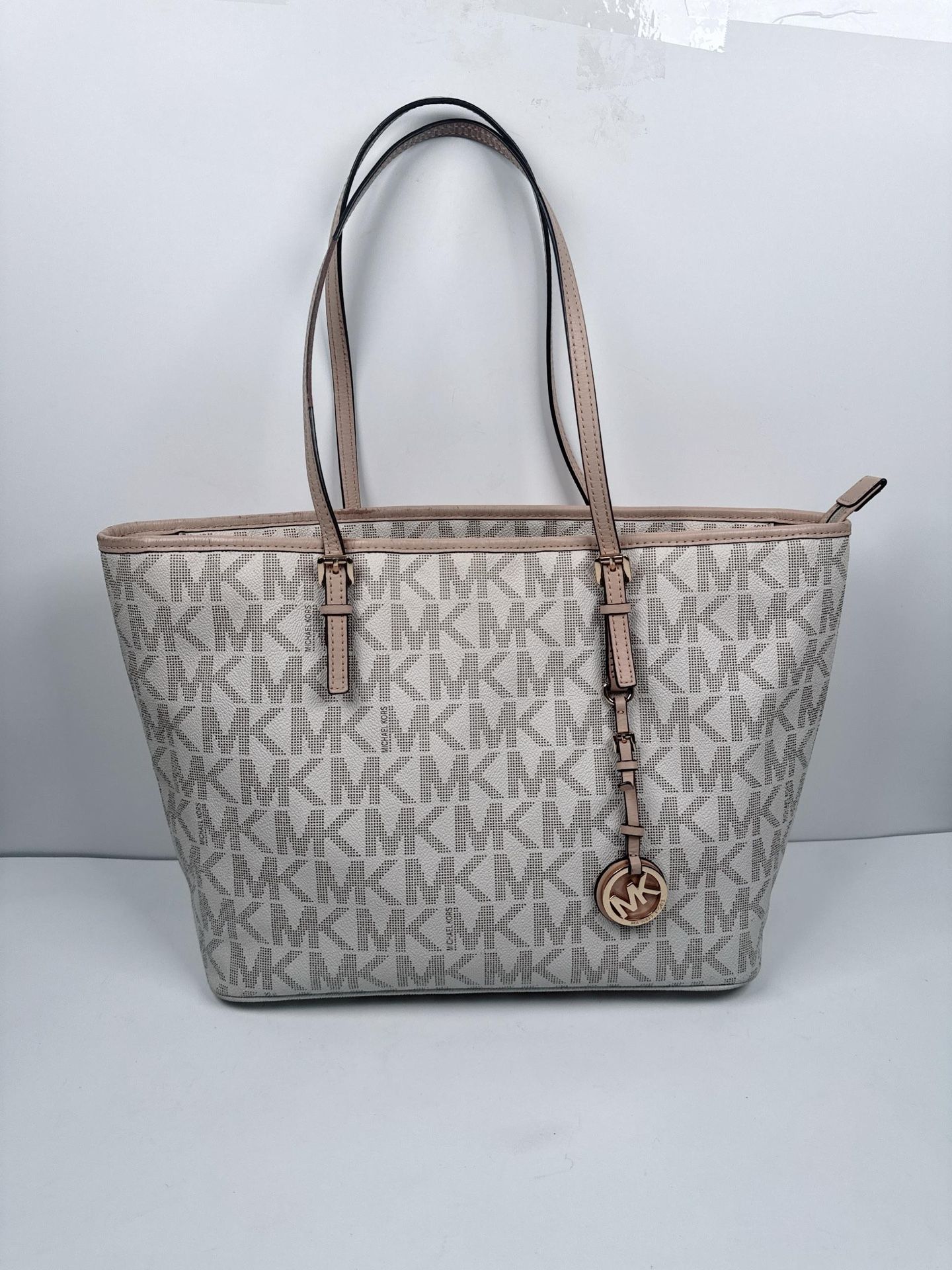 Michael Kors Jet Set Off White Monogram-Print Coated Canvas/Leather Travel Tote