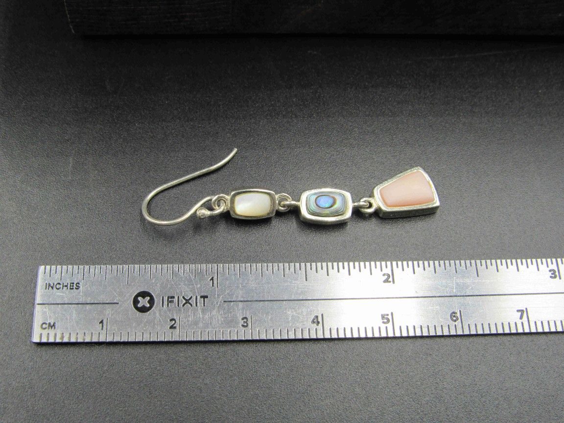 Sterling Silver Abalone & Other Shell Earrings Vintage Wedding Engagement Anniversary Beautiful Everyday Minimalist Cute Sexy