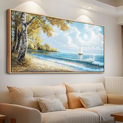 JUDASJART Wall Decor For Bedroom Large Wall Art For Living Room Office Decorations Blue Beach Sea Wave Paintings Ocean Seascape Wall Pictures Canvas A