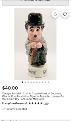 Vintage Porcelain Charlie Chaplain Musical Decanter