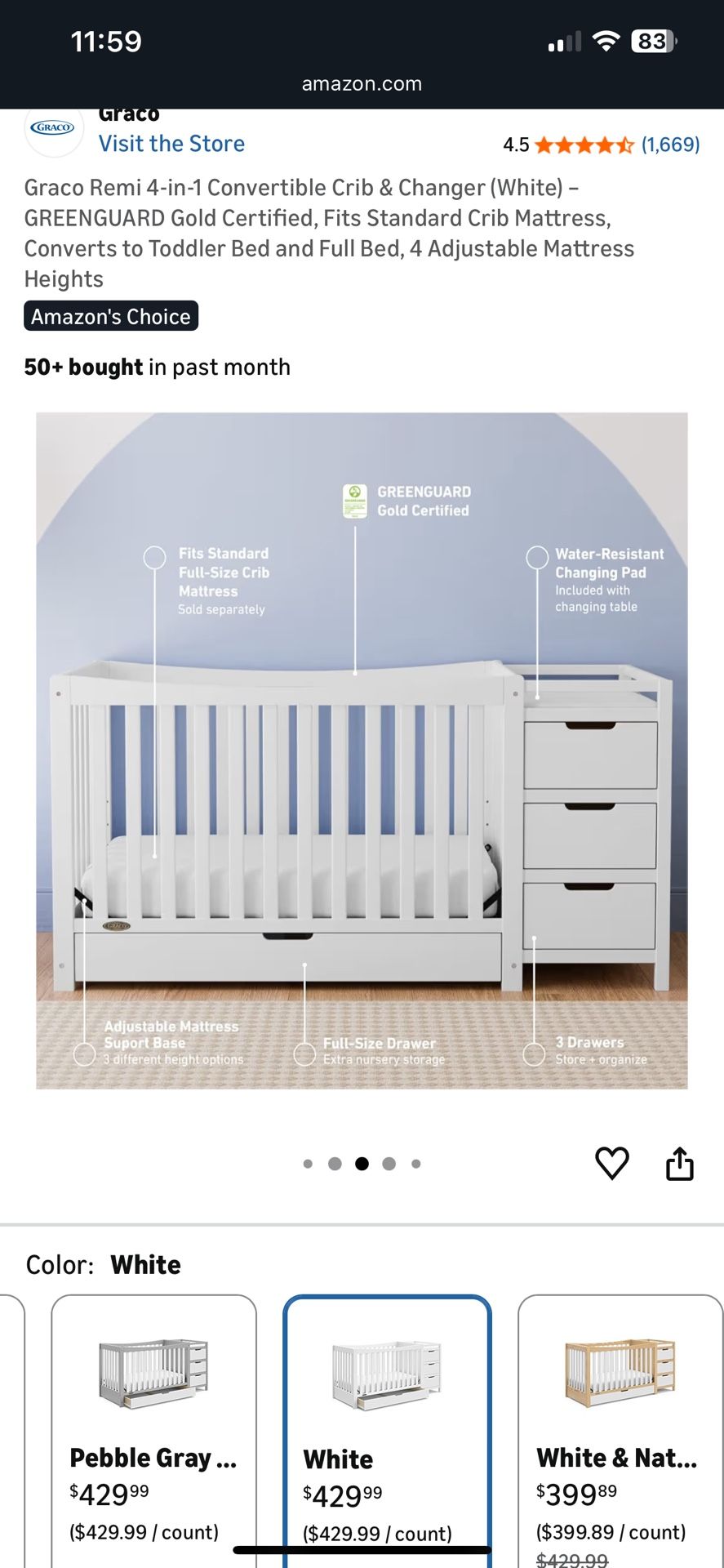 Graco 4in1 Crib With Drawers/Changing Table