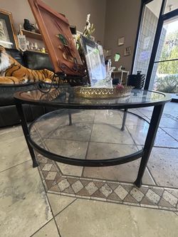 Metal/Glass Round Coffee Table, Black