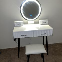 White Vanity And Stool 