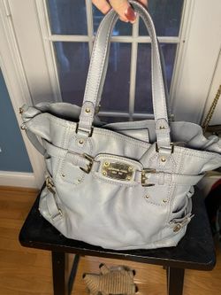 Michael Kors Bedford Belted Satchel Light Blue Leather Gold Hardware Crossbody