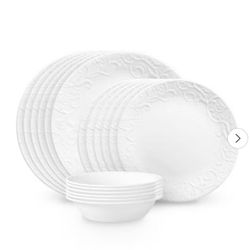 Corelle 18pc Vitrelle Embossed Bella Faenza Dinnerware Set White
