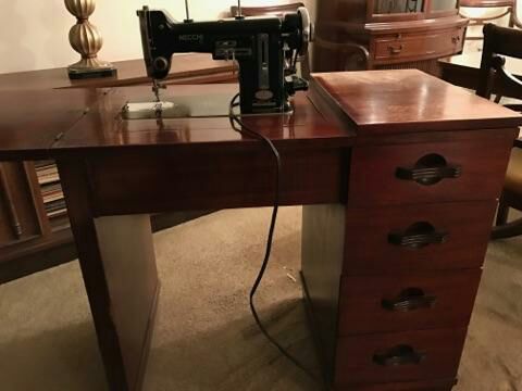 NECCHI BU Vintage Sewing Machine with Desk and Sewing Chair