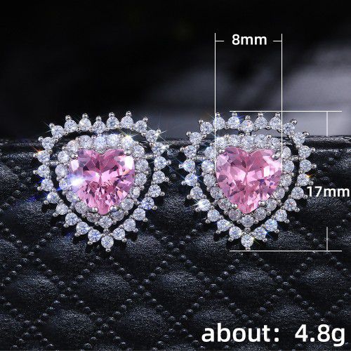 "Zircon Stone Pink Heart Stud Earrings For Women, VP1012
 
 