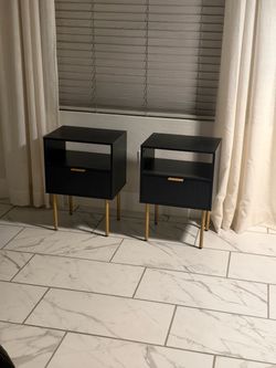 Black Nightstand Set with Gold Legs – Pair