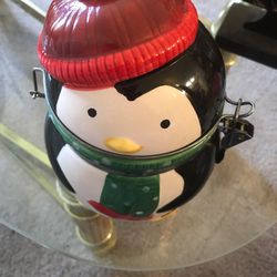 Christmas penguin canister $3