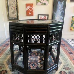 Vintage Glass And Wood Table