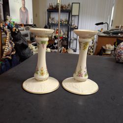 Lenox 1989 Fine Ivory China "The Constitution Candlesticks"  24K Gold Trim Commemorates The Bicentennial Of The USA 7.25"H Mint Condition