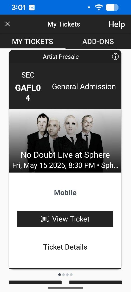 No Doubt Sphere 5/15/26 Las Vegas 400$ Each