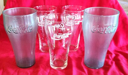 Vintage Coke Glasses (3) Glass & (2) Plastic