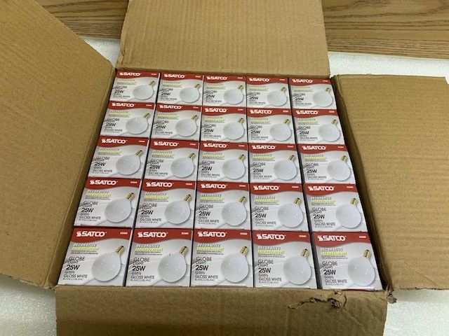 Lot Of 25 Satco S3260 White Globe Decorative Bulb Candelabra Nase 25W G-16 1/2