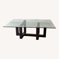 Custom Designed Formal Dining Table with Solid wood and very thick custom cut glass