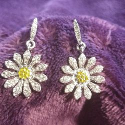 SUNFLOWER  Dangle 925 SS Hoop Earrings