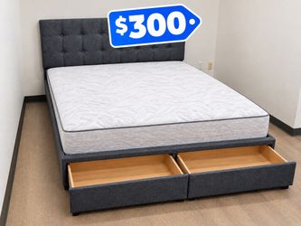 King platform storage bed with mattress