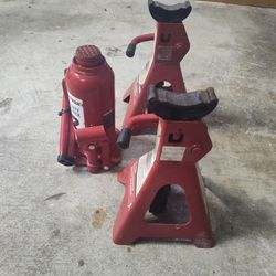 Bottle jack and 2 jack stands