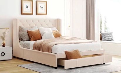 Elegant Queen Bed AND Mattress with storage drawer