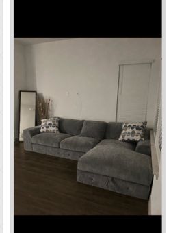 Large Gray Sectional with chaise and ottoman
