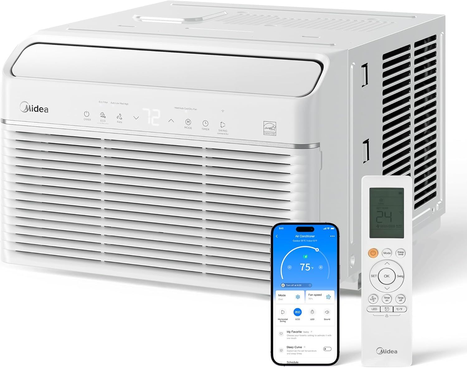 Midea 12,000 BTU Smart Inverter Air Conditioner Window Unit with Heat and Dehumidifier β Cools up to 550 Sq. Ft., Energy Star Rated, Quiet Operation,