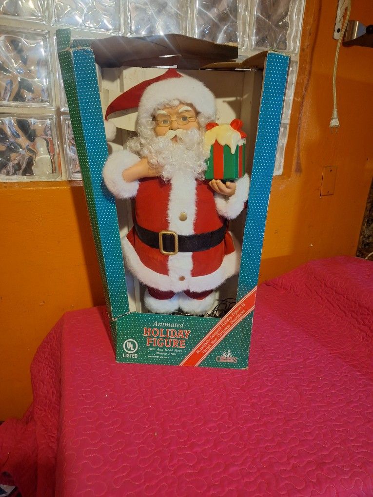 Santa Animated Figure. 2 Ft. Tall.  Arms And Head Move, Present Light Up. 