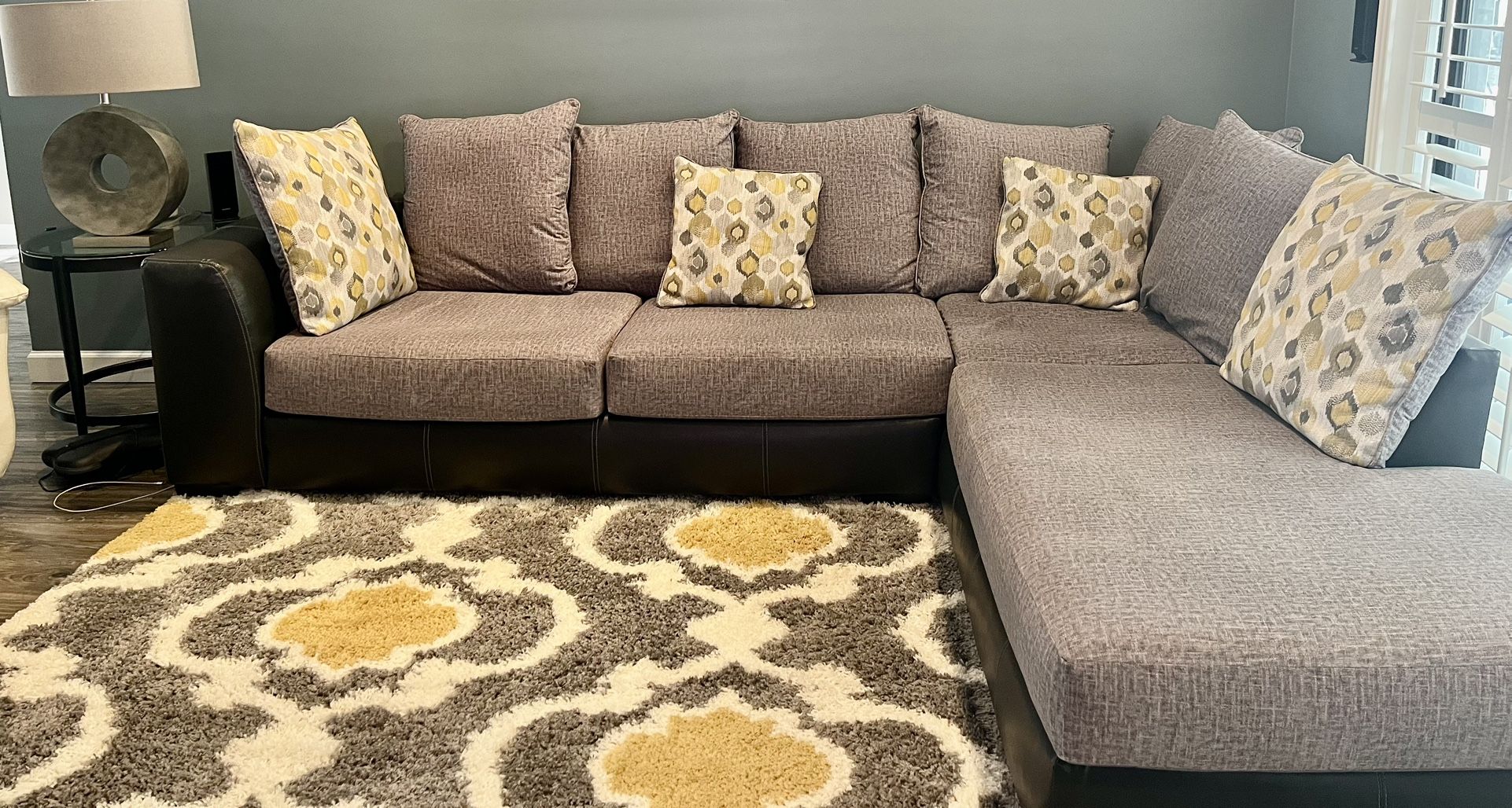 Living Room - Sectional Pillow Back Couch Plus Ottoman