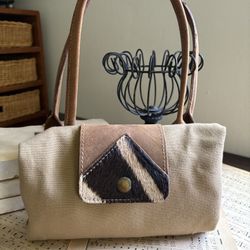 CANVAS market bag | collapsible brown leather top handle handbag purse, great book lover bag souvenir Africa Sabi-Sabi safari resort 21”x15”