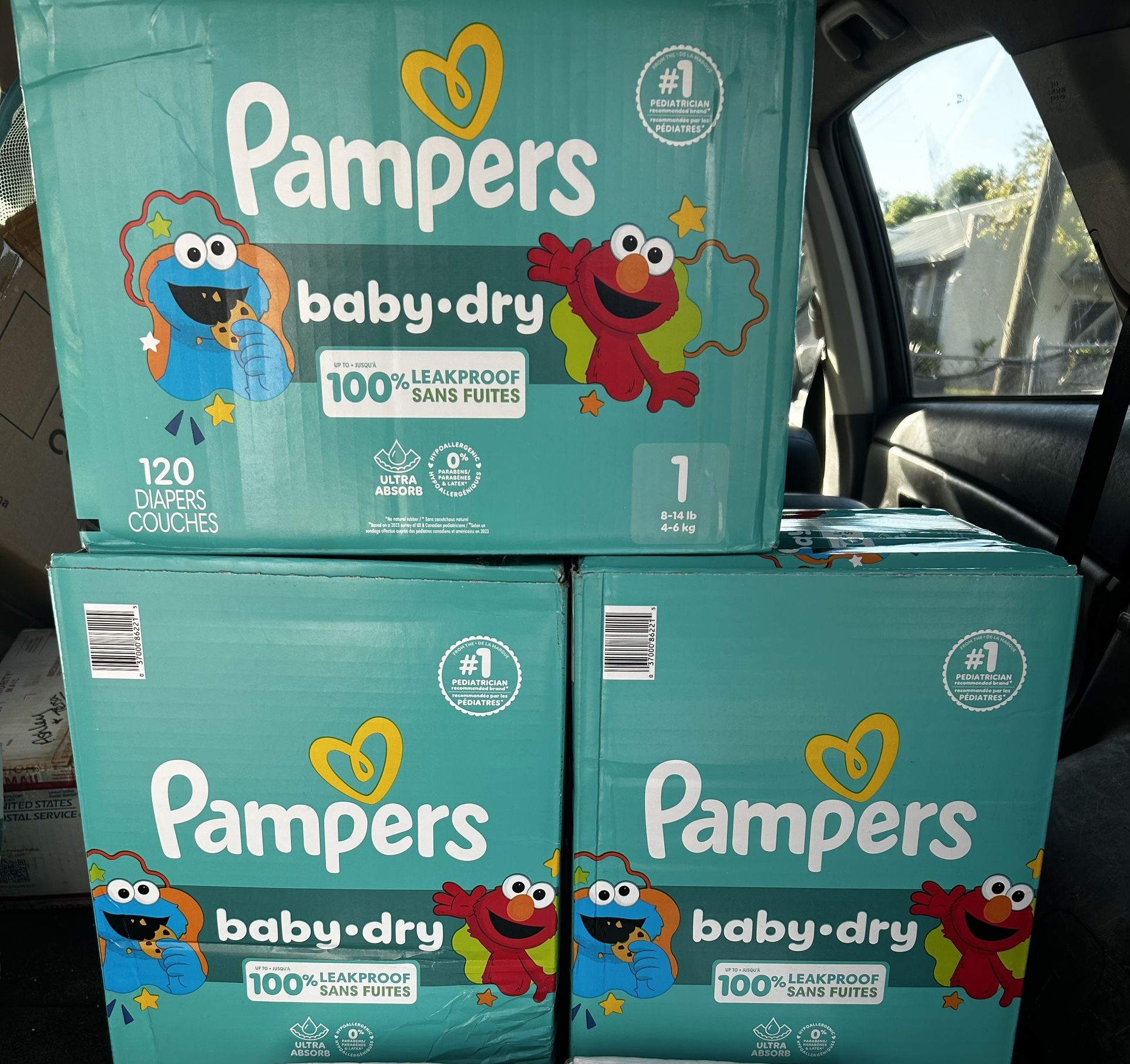 3 brand new boxes of pampers (360 diapers total) size 1 (120 ct each (total value $95)