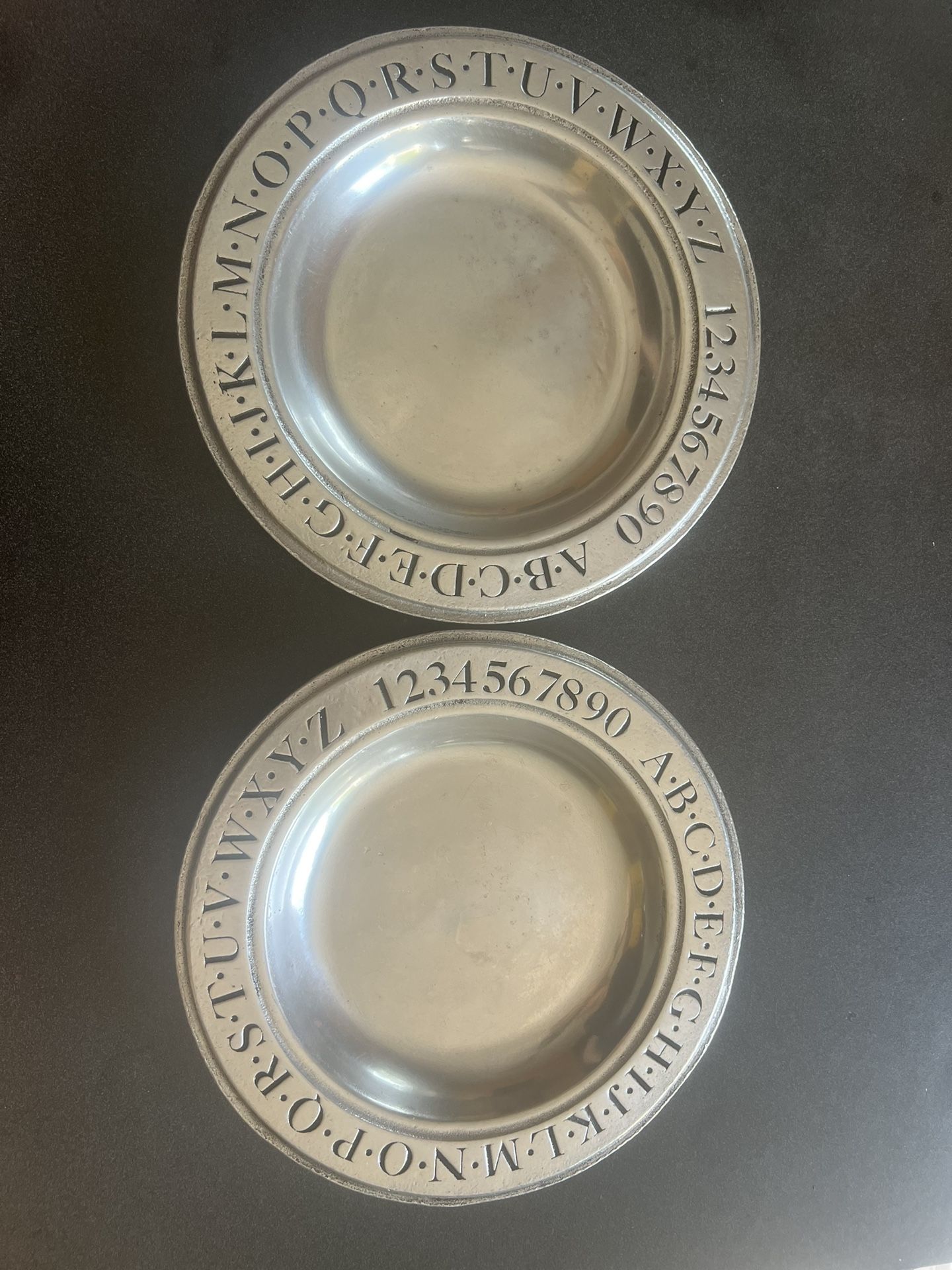 2 VINTAGE YORK METALCRAFTER PEWTER CHILDS ABCs PLATE