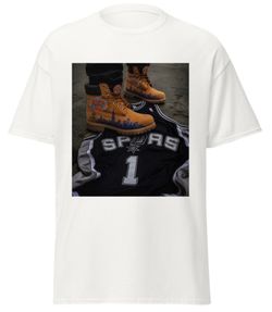 White T-shirt with Timberland Boots and Spurs 1 Jersey Graphic Let’s Go Knicks!