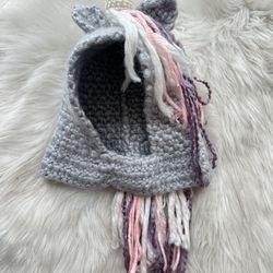 Unicorn Knitted Hat Headwear Winter Hand Made NEW