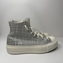 Converse CTAS Lift Hi Platform Houndstooth  White/Silver Size 9