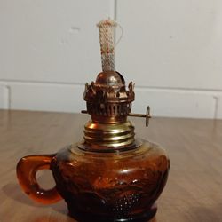 Vintage Amber Oil Lamp 