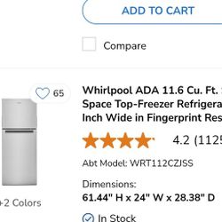 Whirlpool Stainless Steel Refrigerator Like New