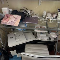 Hp Office Pro 7740 Wireless Printer Plus Glass Desk With Matching Chair A Value Of $500 On Sale For $200 Pristine Never Been Used Immaculate