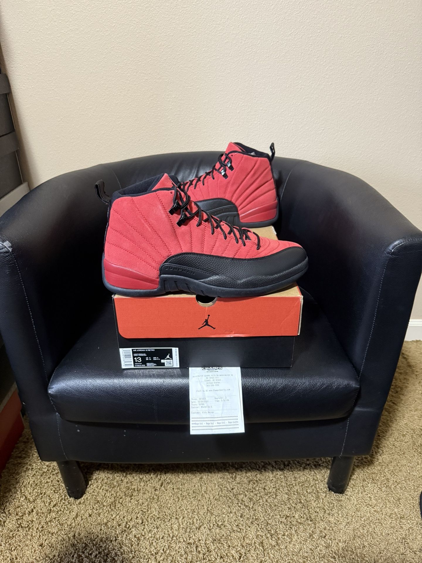 Brand new Air Jordan Reverse Flu Game 12’s size 13 with original box and proof of purchase.