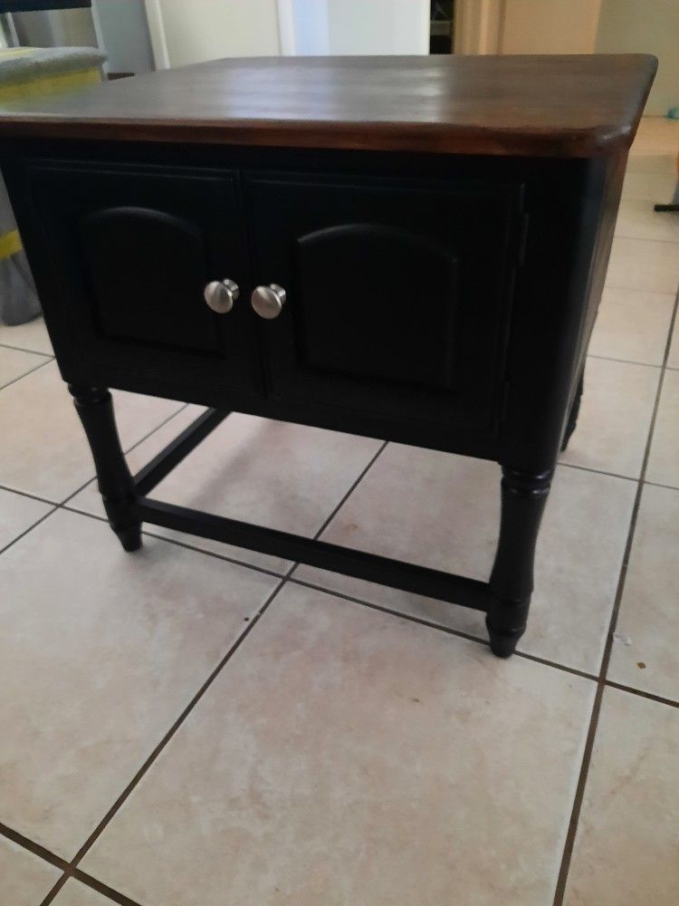 Rustic Black & Wood End Table / Nightstand